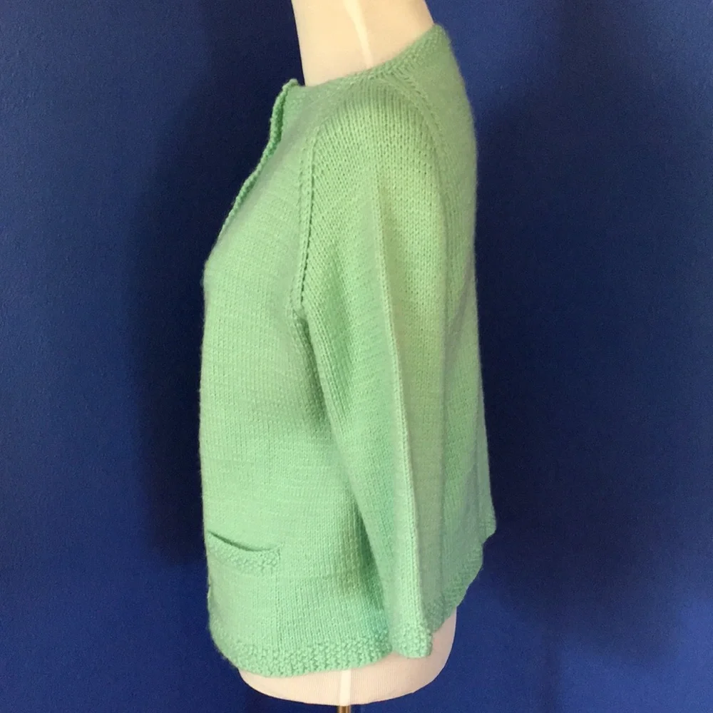 Vintage 1950s mint sea foam green handmade sweater cardigan pinup rockabilly - Picture 5 of 15
